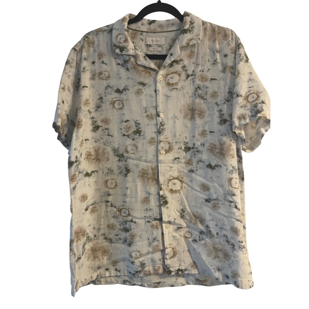 Porter & Ash Mens Linen Blend Short Sleeve Button Down Shirt Abstract Print Sz L